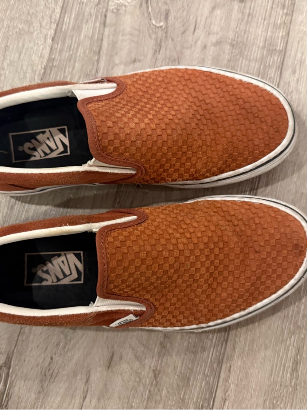 Vans Rust Orange Checkerboard Suede Slip-On Shoes